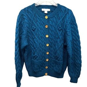 Vintage Wool Cable Knit Cardigan by Radiadic Pashiodi, Teal color, Women’s L